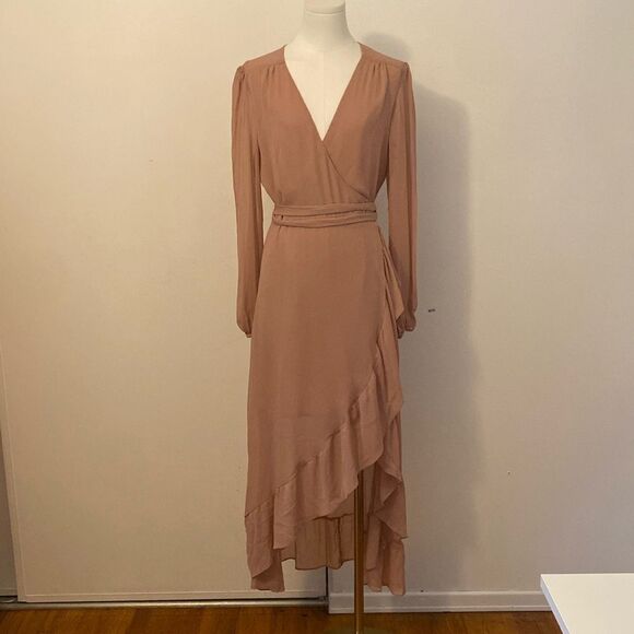 WAYF Blush Pink Long Sleeve Flowy Wrap Dress Size Large - Picture 3 of 14